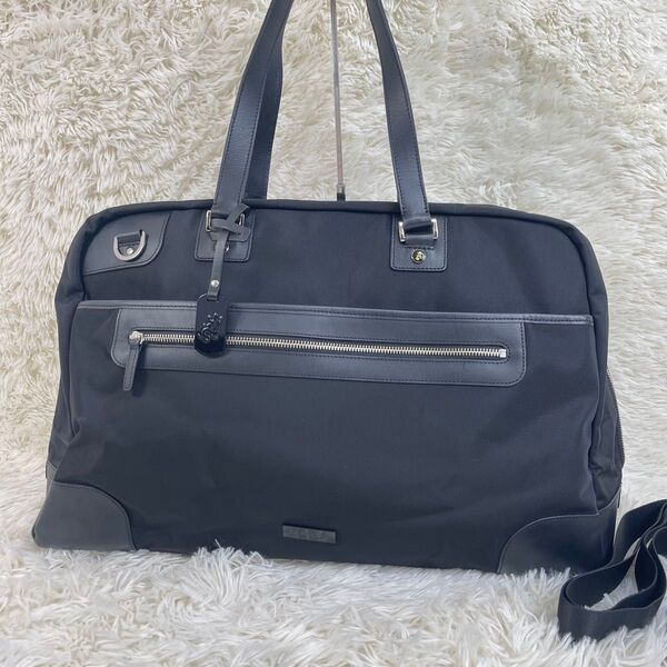 極美品 アニエスベー ボストンバッグ 南京錠 2way ショルダー付 黒 レザー agnes b. レディース ブラック