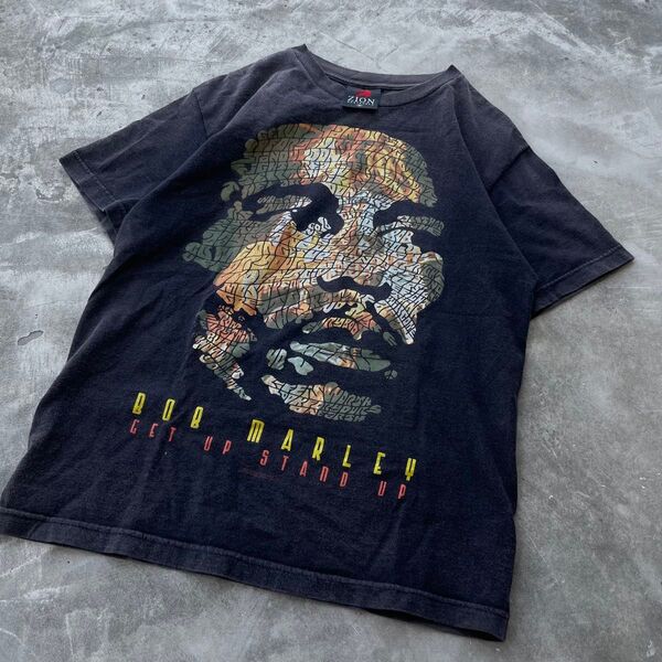 00s BOB MARLEY ボブマーリー プリント tシャツ 古着 フェード レゲエ ブラック バンドTシャツ 半袖 M