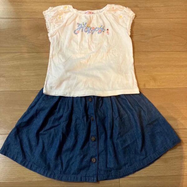 ミキハウス 110 リーナちゃんTシャツ グリーンレーベルデニムスカート