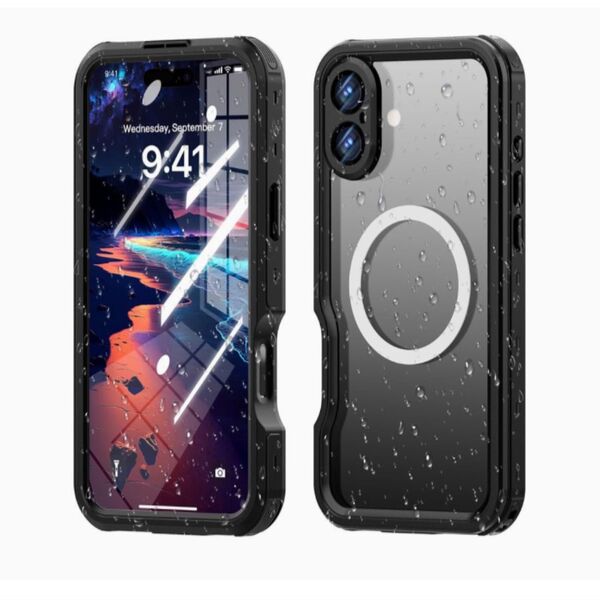 iPhone 16 ケース 全面カバー 防水ケース MagSafe対応 ストラップ付き 両面ケース 画面保護 カメラ保護