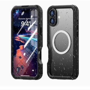 iPhone 16 ケース 全面カバー 防水ケース MagSafe対応 ストラップ付き 両面ケース 画面保護 カメラ保護