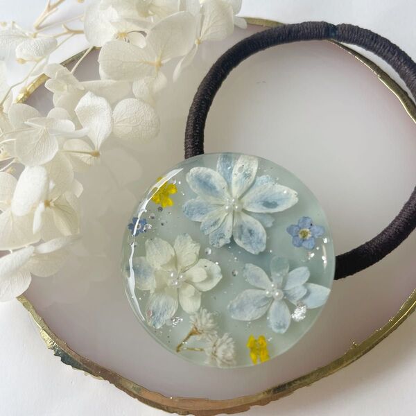 196.レジン ドライフラワー ヘアゴム 紫陽花 ハンドメイド