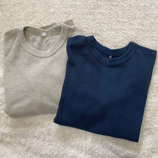 @UNIQLO ワッフルTシャツ 2枚セット M 半袖Tシャツ トップス