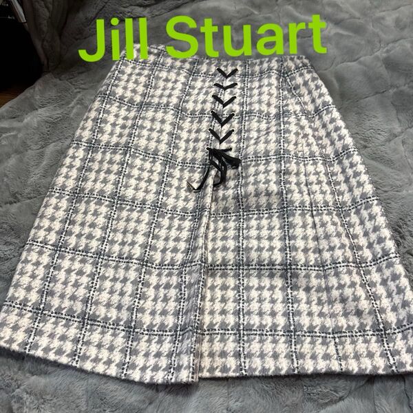 Jill Stuart千鳥格子柄 レースアップ プリーツスカート グレー×ホワイト