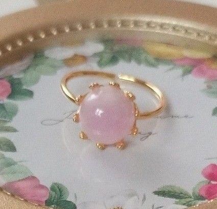 天然 クンツァイト シルバー 925 18KGP リング 王冠 クラウン ハンドメイド 9月誕生石 ゴールド 指輪