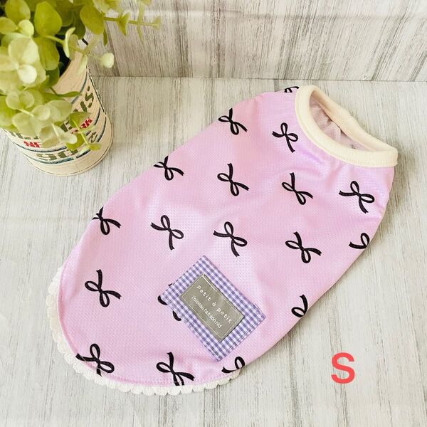 ハンドメイド★犬の服S(接触冷感タンク)ピンクリボン littlechum