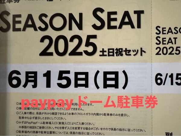 ソフトバンクホークス・paypayドーム駐車券6/15(日)