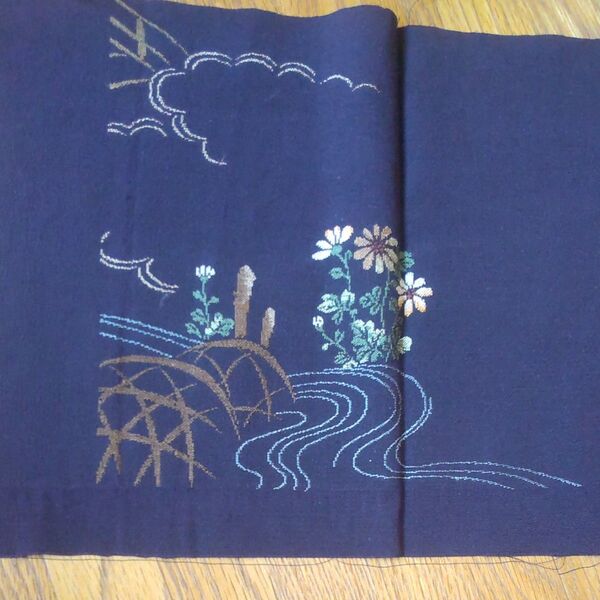 古布 刺繍入り 絹着物地 ハギレ 濃い紫色地 リメイク