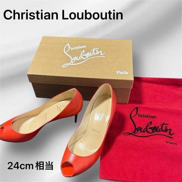 クリスチャンルブタン Louboutin パンプス オープントゥ 37.5(24cm相当) 赤(オレンジ系)ヒール高さ 6.5cm