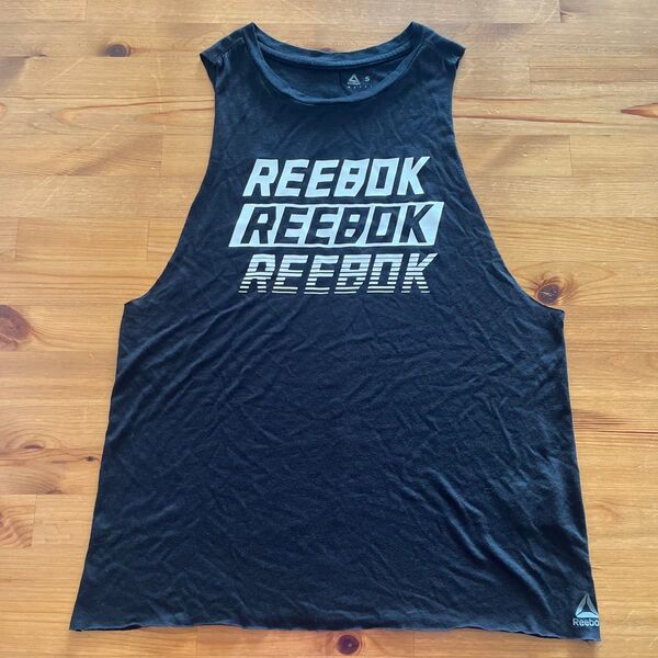 Reebok リーボック☆切りっぱなしトリプルロゴタンクトップ☆ブラック