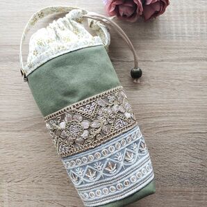6月の特別価格商品!!☆ハンドメイド☆インド刺繍リボン装飾 ペットボトルホルダー・3