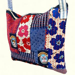 猫と久留米絣のショルダーバッグ