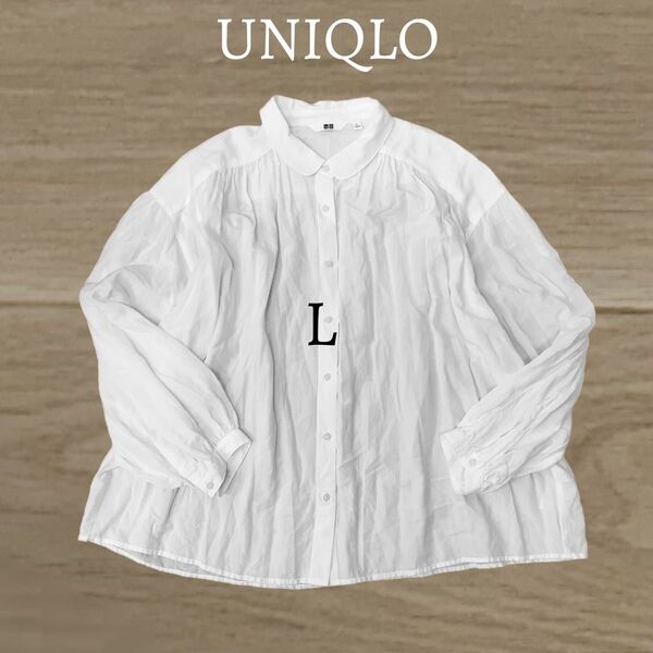 美品 UNIQLO ユニクロ ソフトローンギャザーブラウス 長袖 L