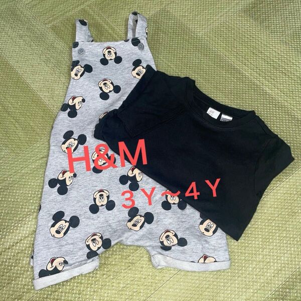 H&M ミッキーマウス オーバーオール サロペットTシャツ セット ディズニー 3〜4y
