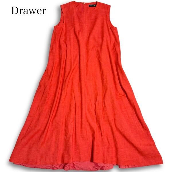 【22SS】Drawer ドゥロワー Mars ノースリーブワンピース リネン マキシ丈 ストレッチ 春夏 ドレス オレンジ