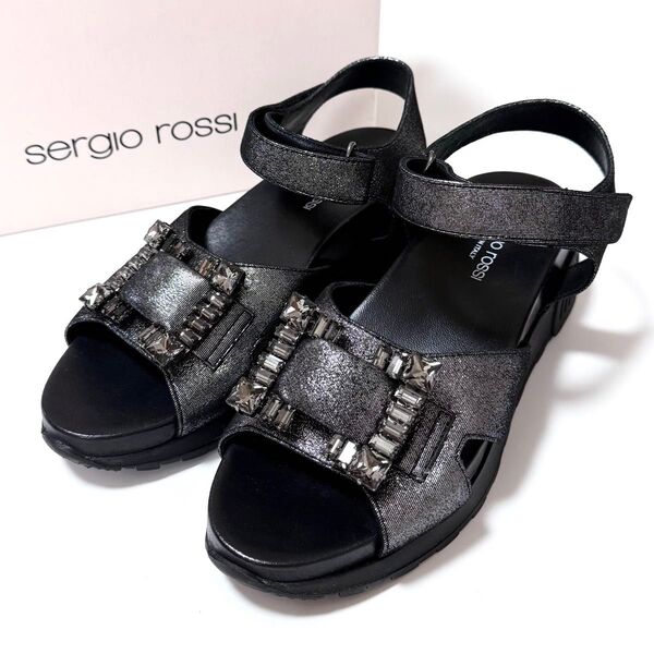 現行 定価13.8万 Sergio Rossi セルジオロッシ sr SANDAL RUNNING サンダル ビジュー 37