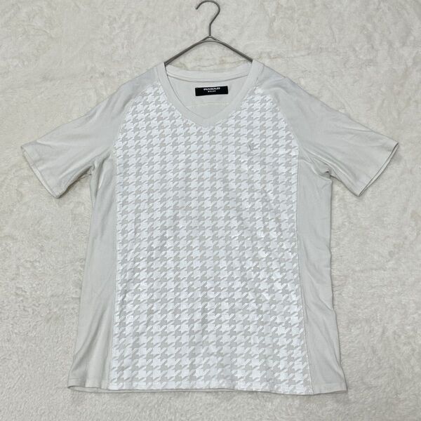 1PIU1UGUALE3 RELAX 千鳥柄ラグランVネックTシャツ L