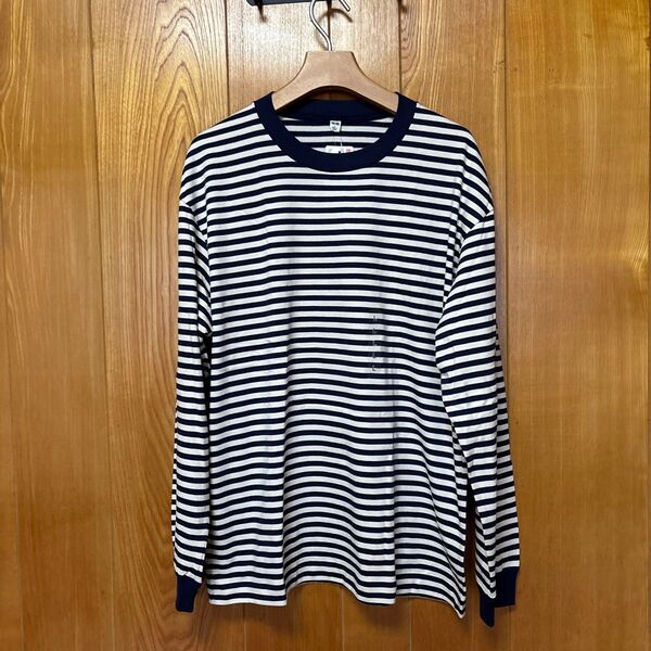 ウォッシュコットンボーダークルーネックTシャツ(長袖)L ユニクロ