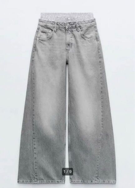 zara ボクサーディティールデニムパンツ 36 ワイドパンツ