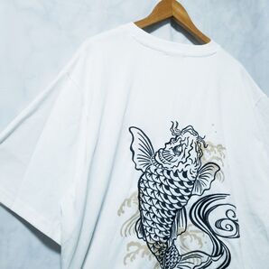新品 和鯉 昇り鯉 Tシャツ 刺繍 鯉 3Lサイズ オーバーサイズ メンズ 白色 ゆったりサイズ