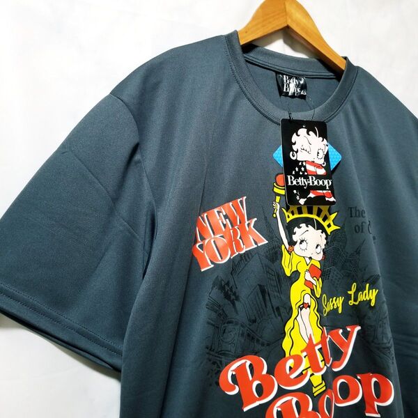 新品 BettyBoop (ベティブープ)自由の女神 Tシャツ メンズ Mサイズ ダークグレー 乾きやすい 吸水性
