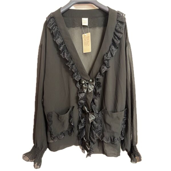Secret Honey シークレットハニー レースフリルシアーカーディガン ブラック