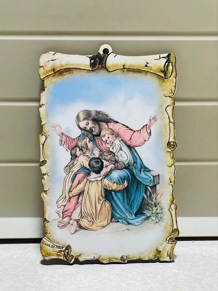 キリストと子どもたち 板絵 ●イタリア製●置物●壁掛け●インテリアにも最適
