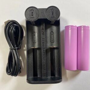2本 18650 充電池 2600mAh USBバッテリー充電器付き戦術懐中電灯フラットトップ
