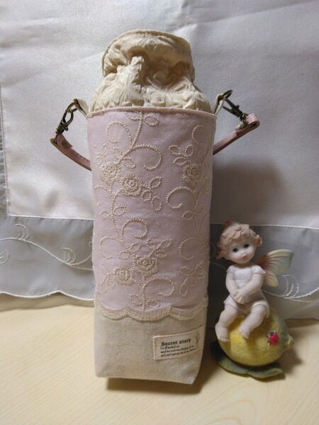 ペットボトルカバー 保冷シート付き コットン刺繍生地 ハンドメイド ピンク