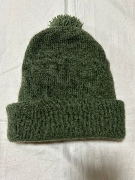 【vintage】日本製 毛 ウール ボンボン ニットキャップ ミリタリー 帽子 ニット帽 ワッチキャップ 帽子 ニットキャップ