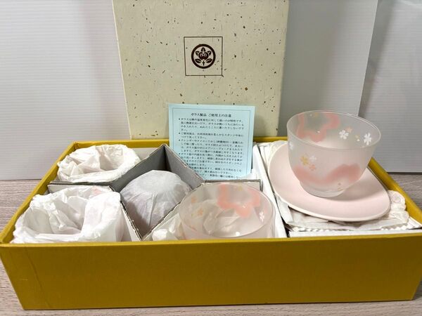 たち吉 冷茶碗(受皿付)桜花 5客揃え ガラス