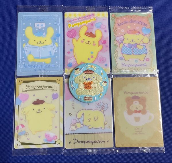 ポムポムプリンサンリオウエハースカード新旧ミックス6枚&刺繍缶バッジ おまとめセット