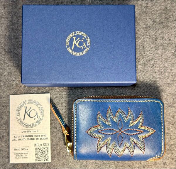 KC,s ミニウォレット ラウンドジップ メダリオン 財布 コインケース ユニセックス 牛革 革財布 ミニ財布
