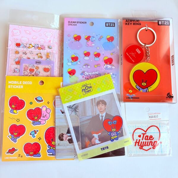 【テテ】BTS BT21 TATA テヒョン V テテ グッズ アクリルキーリング シール アミボムステッカー ミニフォト