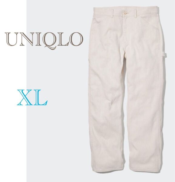 UNIQLO ユニクロ デニムワークパンツ コットン リネン パンツ ズボンホワイト 白 XL 大きいサイズ メンズ 古着