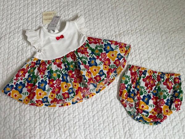 【本日消去のため最終値下げ】タグ付き 夏服 夏コーデ ワンピース 花柄 カラフル 70cm フリル レース セットアップ 女の子