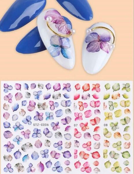 【明日消去のため最終値下げ!】 C006&C007&C008 押し花 紫陽花ネイル 3枚セット ネイルシール ネイルアート