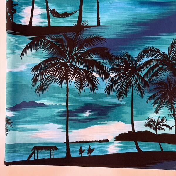 輸入生地 シーチング 南の島 (ブルーグリーン) 110×200cm(約) HOFFMAN
