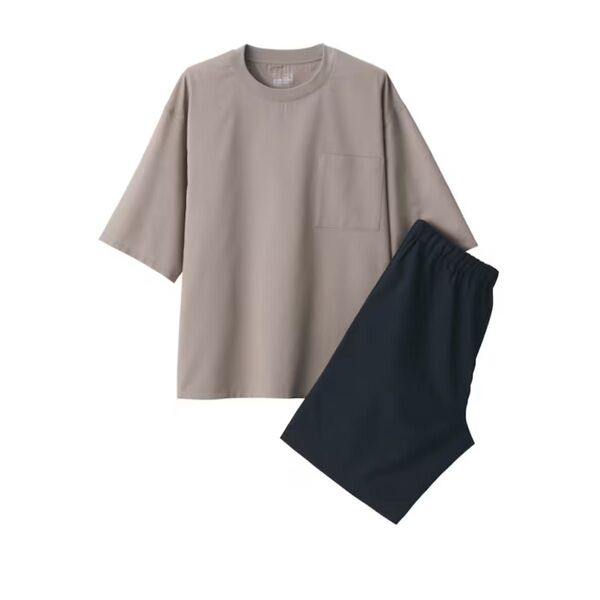 無印良品 MUJI 風を通す半袖ルームウェアセット 紳士 グレイッシュブラウン L