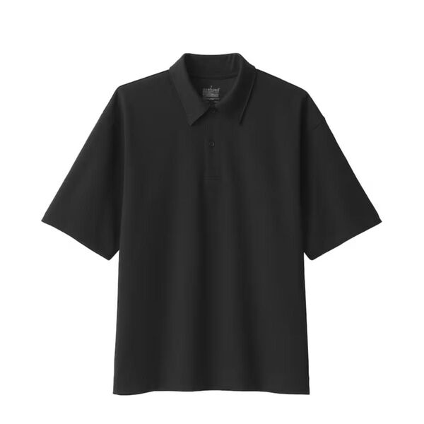 無印良品 MUJI 涼感UVカットワイド五分袖ポロシャツ 紳士 黒 XL