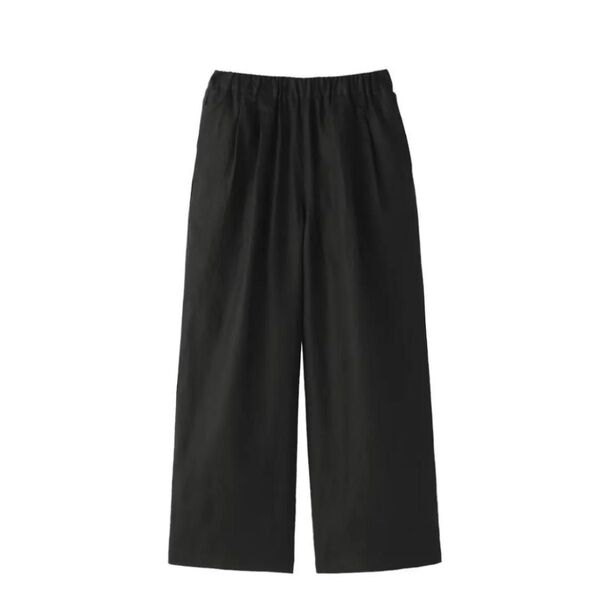 無印良品 MUJI リネン洗いざらしイージーワイドパンツ 婦人 黒 XL
