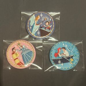 ディズニー 刺繍缶バッジ 3個セット シンデレラ アリエル ピノキオ