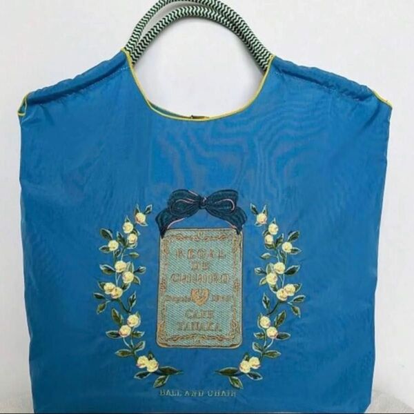 花柄×ブルー ボールアンドチェーン Ball Chain トートバッグ エコバッグ