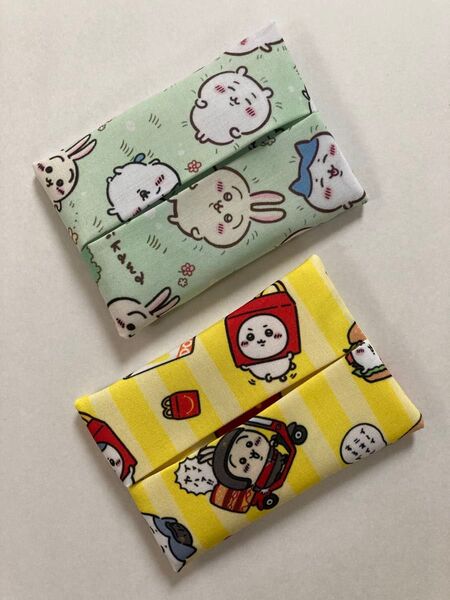 ちいかわ ミニポケットティッシュケース 2枚セット 黄色 草 ポケットティッシュカバー ハンドメイド