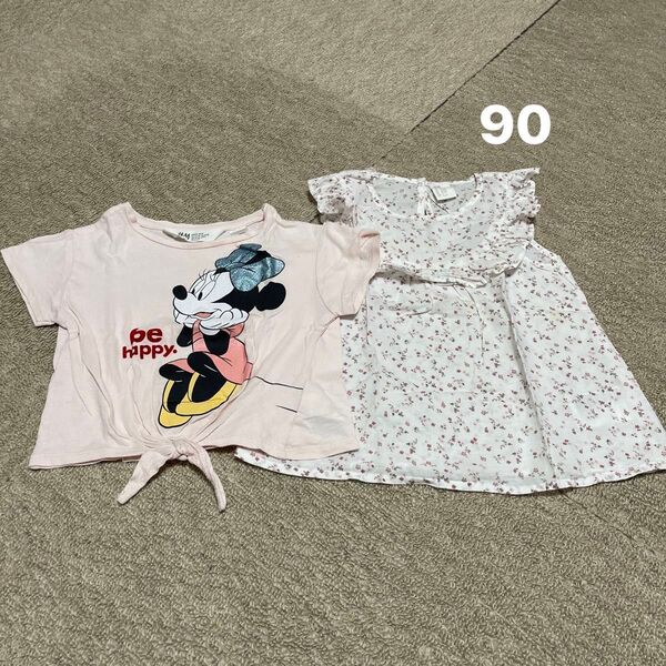 夏服まとめ売り 90 かわいい 女の子 子供服 キッズ Tシャツ ディズニー ミニー トップス H&M ラメ キラキラ