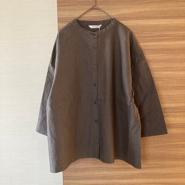 新品 ナチュラルな麻混七分袖リネンシャツ M