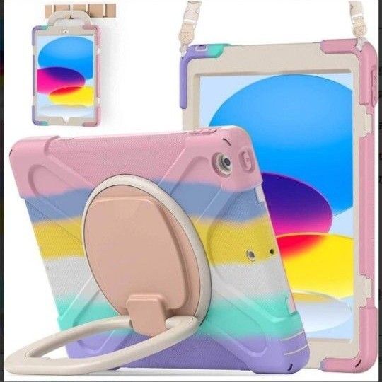iPad 10.9 ケース ペンホルダー 肩掛け 猫柄ショルダーストラップ付