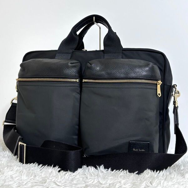 【美品】 ポールスミス ブリーフケース ビジネスバッグ 2way ブラック 斜め掛け ショルダーバッグ