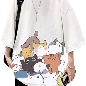夏服 Tシャツ メンズ 半袖 トップス 無地 ゆったり 猫ロゴ おもしろシャツ 可愛い 大きい 丸首 かわいい 快適 人気