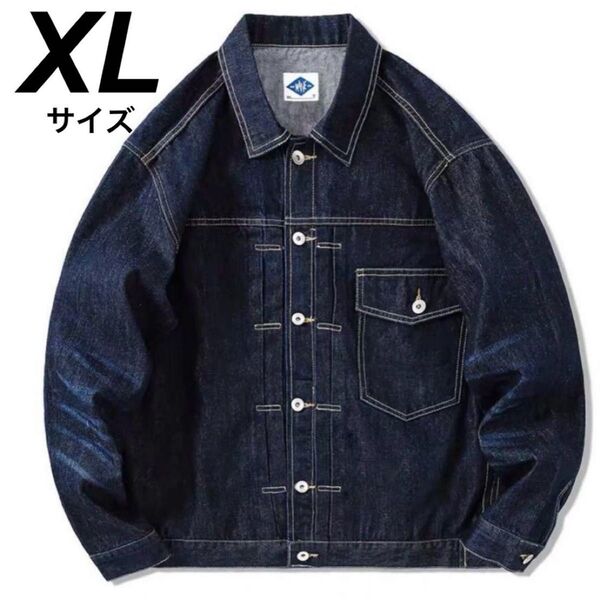 デニムジャケット ダークデニム ボタン付き ジャケット XL Gジャン ゆったり